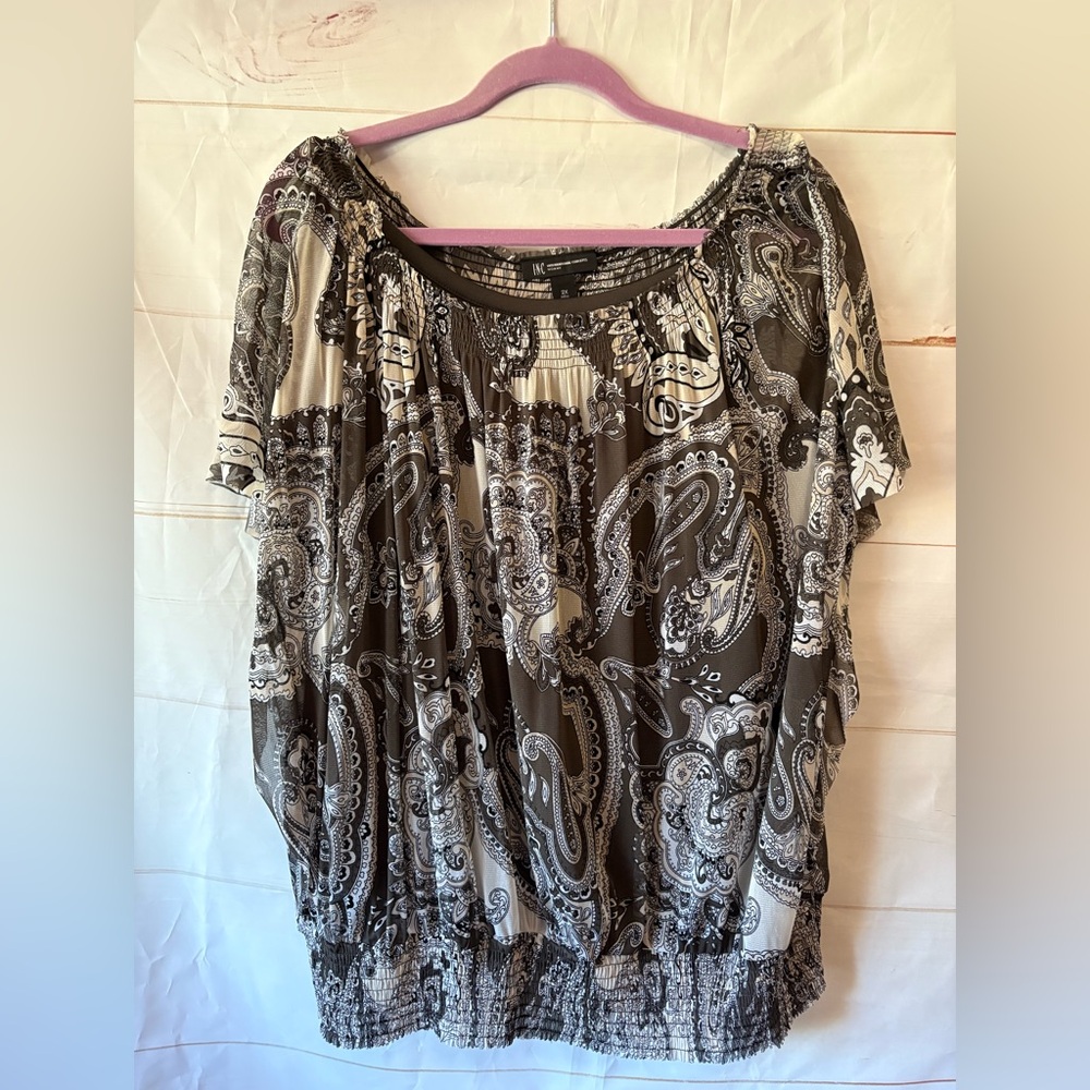 INC International Concepts Black and White Paisley Blouse